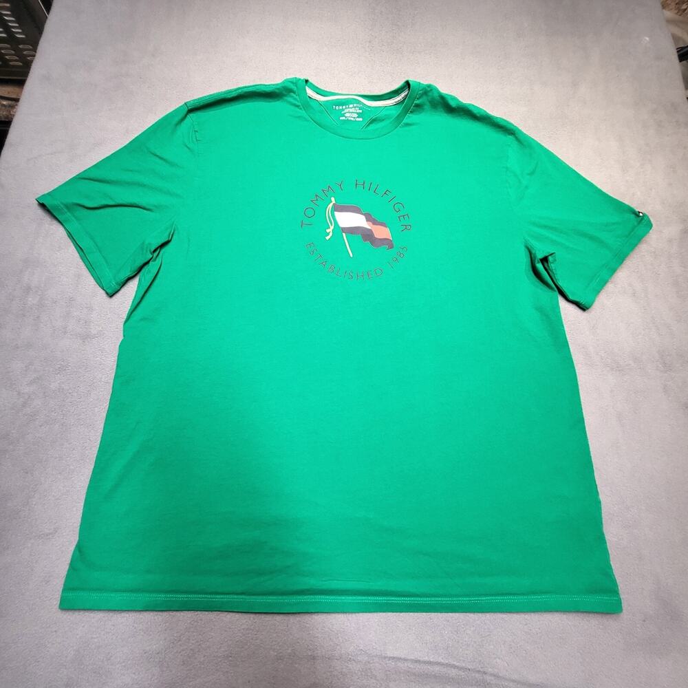 Tommy Hilfiger Shirt Mens 3XL Green Short Sleeve Graphic Crew Neck